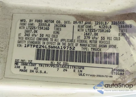 1998 Ford E-250 Commercial/Recreational from USA, damaged, VIN 1FTPE24L5WHA19752